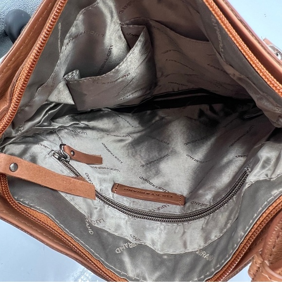 Lucky Brand Brown Leather Geometric Design Shoulder Purse - Picture 5 of 8